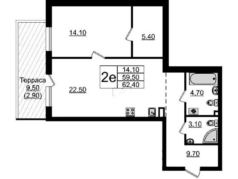 1-комнатная квартира 62.4 м², 1/9 эт., ЖК «А101 Лаголово»